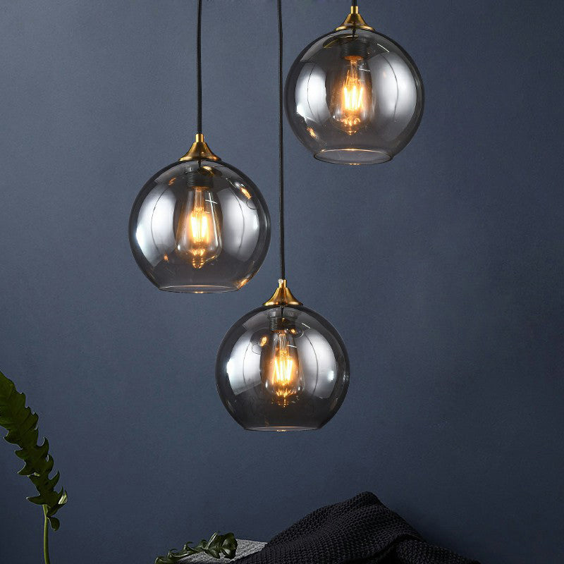 Postmodern Spherical Multi Ceiling Lamp Glass 3-Light Dining Room Suspension Pendant Light