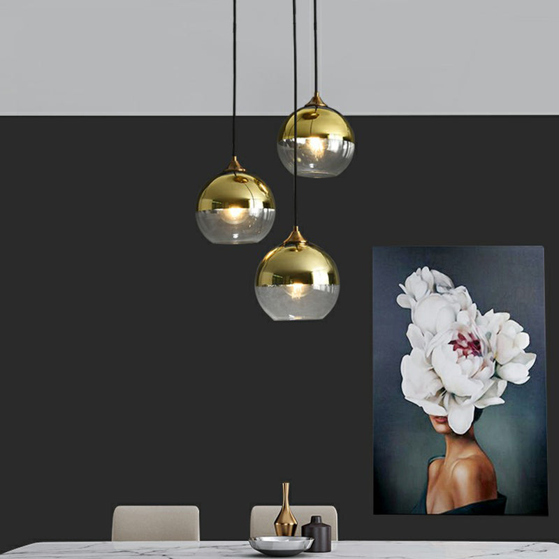 Postmodern Spherical Multi Ceiling Lamp Glass 3-Light Dining Room Suspension Pendant Light