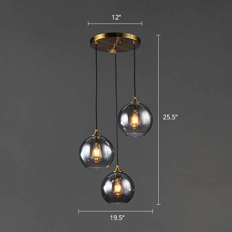 Postmodern Spherical Multi Ceiling Lamp Glass 3-Light Dining Room Suspension Pendant Light