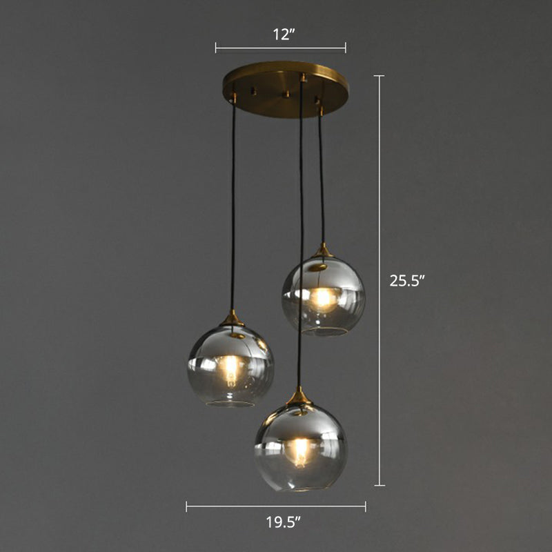 Postmodern Spherical Multi Ceiling Lamp Glass 3-Light Dining Room Suspension Pendant Light