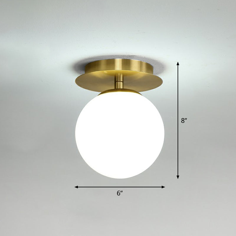 Ball Foyer Semi Flush Mount Lighting Glass 1-Light Postmodern Ceiling Light in Brass