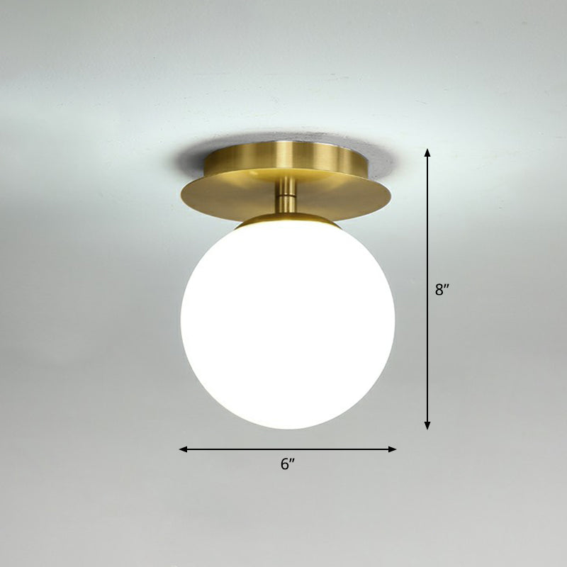 Ball Foyer Semi Flush Mount Lighting Glas 1-Light Postmodern Ceiling Light in Brass
