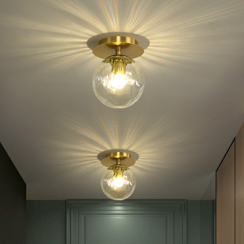 Ball Foyer Semi Flush Mount Lighting Glas 1-Light Postmodern Ceiling Light in Brass