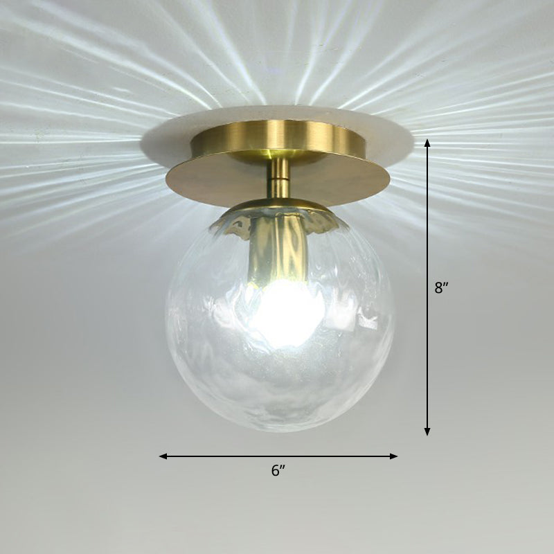 Ball Foyer Semi Flush Mount Lighting Glas 1-Light Postmodern Ceiling Light in Brass