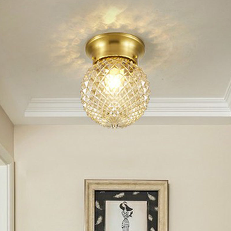 Clear Glass Pineapple Ceiling Fixture Minimalist 1 Head Brass Flush Mount Light for Corridor