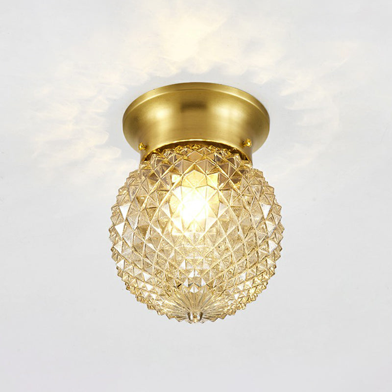Clear Glass Pineapple Ceiling Fixture Minimalist 1 Head Brass Flush Mount Light for Corridor