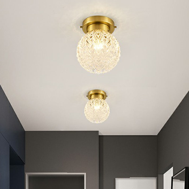 Clear Glass Pineapple Ceiling Fixture Minimalist 1 Head Brass Flush Mount Light for Corridor