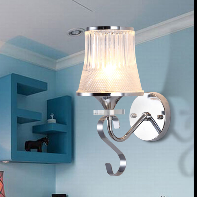 Lampada della parete a campana in vetro glassata Stile modernismo 1 illuminazione sconce cromata leggera per camera da letto