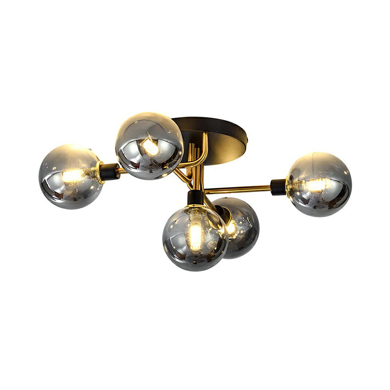 Postmoderne Kugel Flush Mount Lamp Glas 5-Licht Schlafzimmer Halbflush-Deckenleuchte in Schwarzmarke