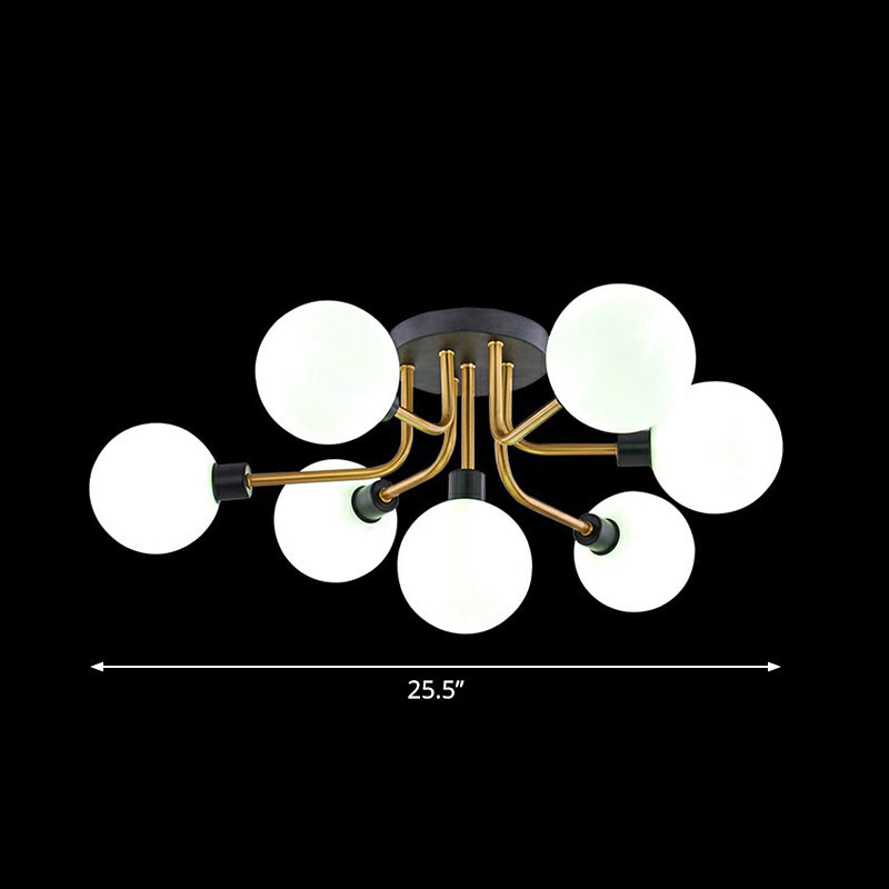 Glass Modo Ceiling Mount Chandelier Postmodern Black and Brass Semi Flush Light Fixture