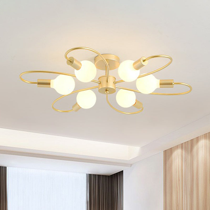 Champagne tourbillonna près de la lumière du plafond de style moderne en métal semi-luxuriant pour la chambre