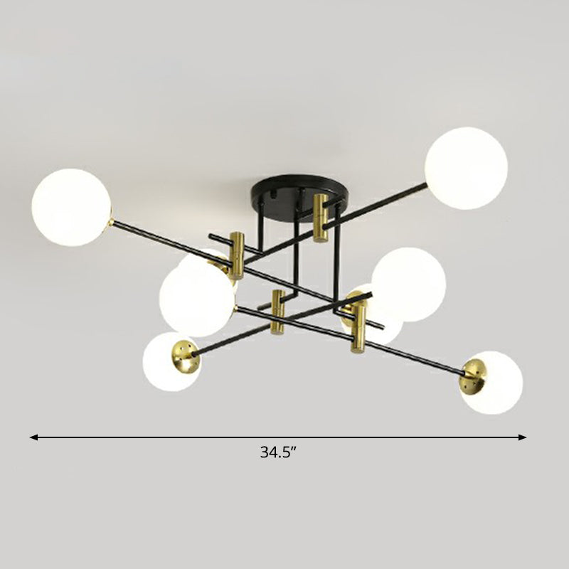 Ball Flush Mount Ceiling Light Minimalist Glass Bedroom Semi Flush Mount Fixture in Black
