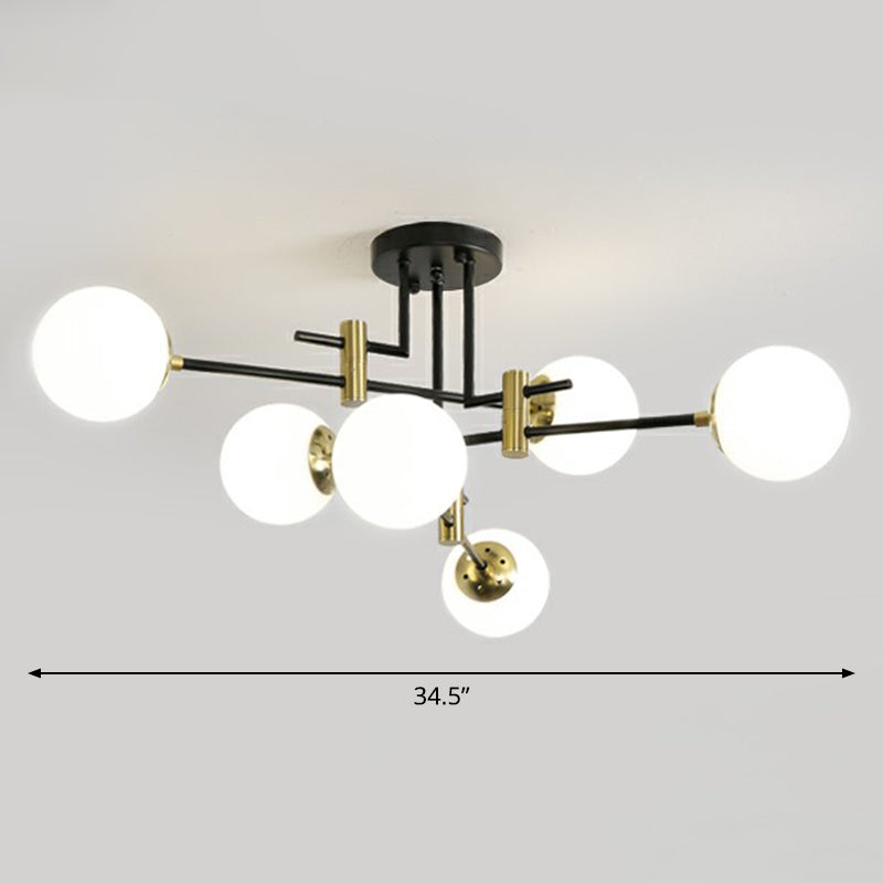 Ball Flush Mount Ceiling Light Minimalist Glass Bedroom Semi Flush Mount Fixture in Black