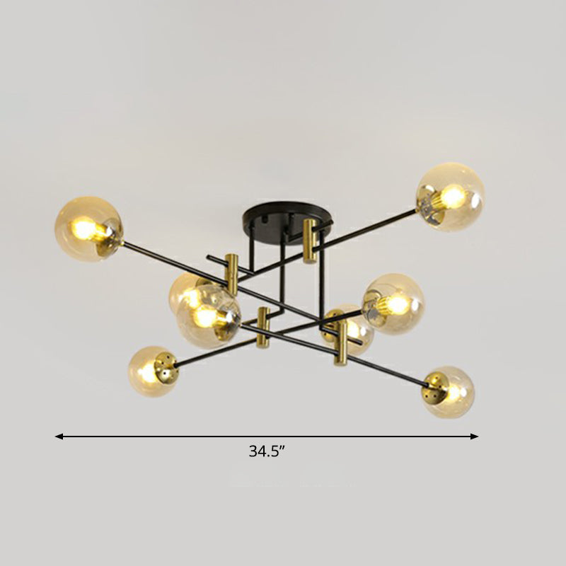 Ball Flush Mount Ceiling Light Minimalist Glass Bedroom Semi Flush Mount Fixture in Black