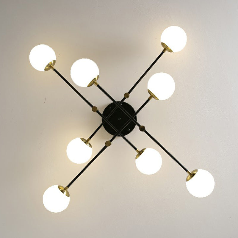 Ball Flush Mount Ceiling Light Minimalist Glass Bedroom Semi Flush Mount Fixture in Black