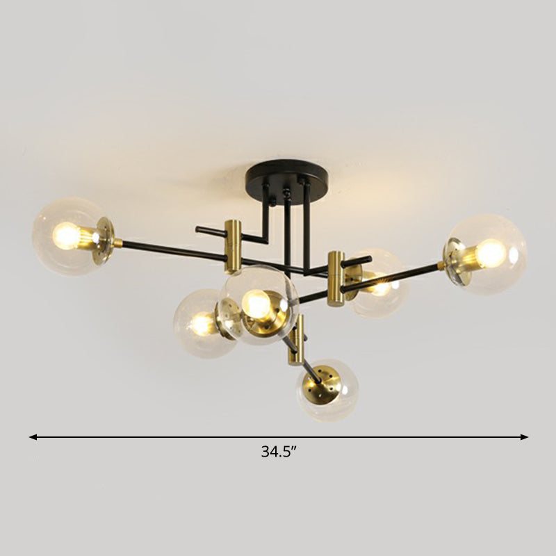 Ball Flush Mount Ceiling Light Minimalist Glass Bedroom Semi Flush Mount Fixture in Black