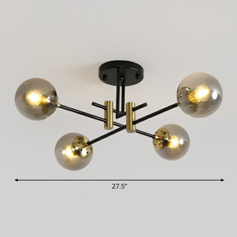 Plafonnier à montage encastré en forme de boule, luminaire semi-encastré minimaliste en verre pour chambre à coucher, noir