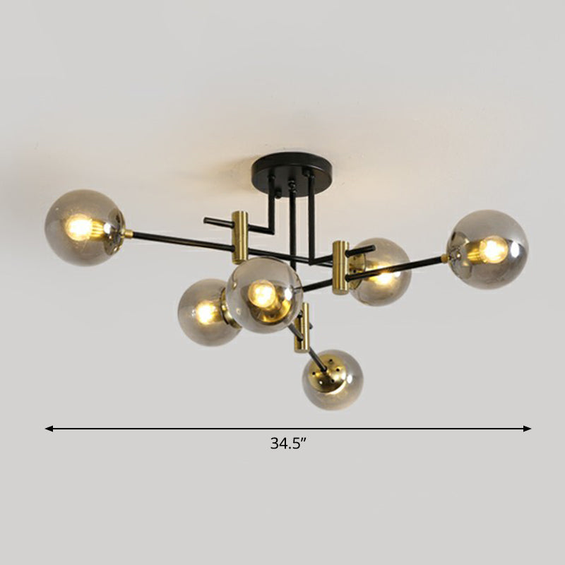 Ball Flush Mount Ceiling Light Minimalist Glass Bedroom Semi Flush Mount Fixture in Black