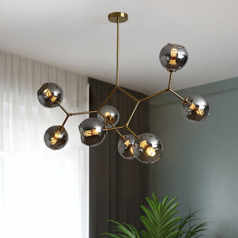 Finitura in ottone Finitura molecolare lampadario Postmodern Metal Hanging Light con tonalità in vetro a sfera