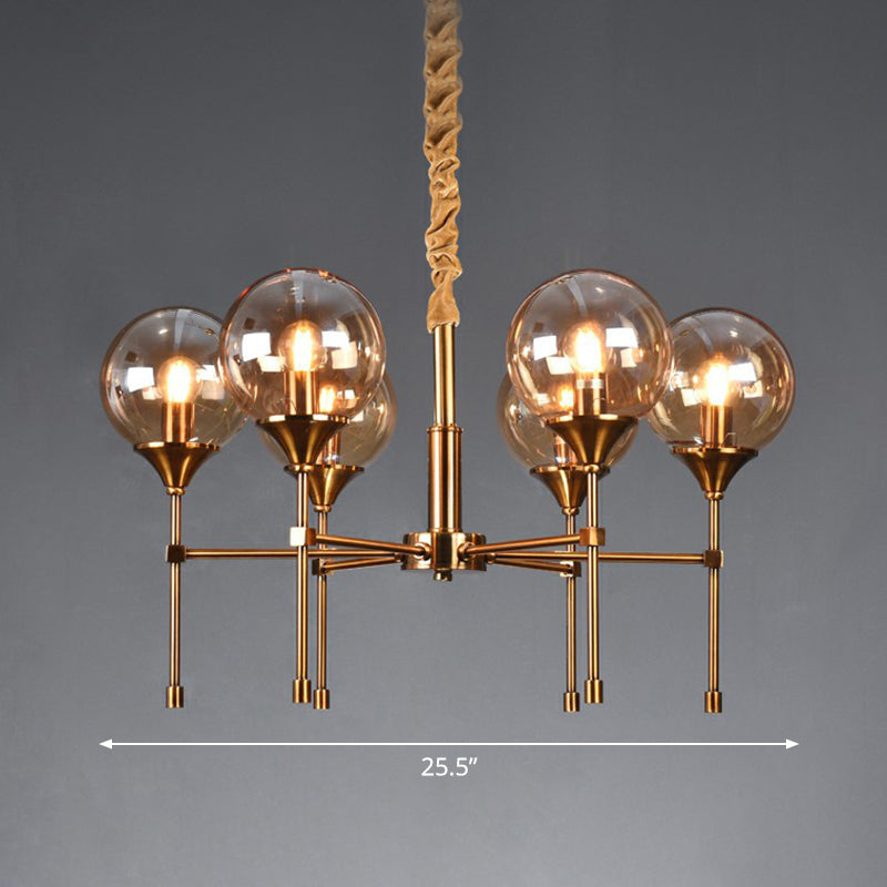 Post-Modern Ball Up Chandelier Glass Dining Room Suspension Light Fixture in Brass