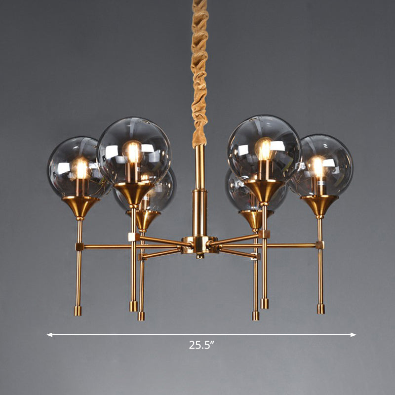 Post-Modern Ball Up Chandelier Glass Dining Room Suspension Light Fixture in Brass