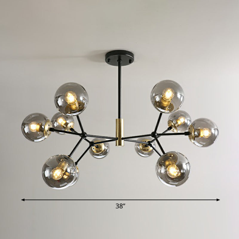 Postmodern Molecule Hanging Light Ball Glass Bedroom Chandelier in Black and Brass