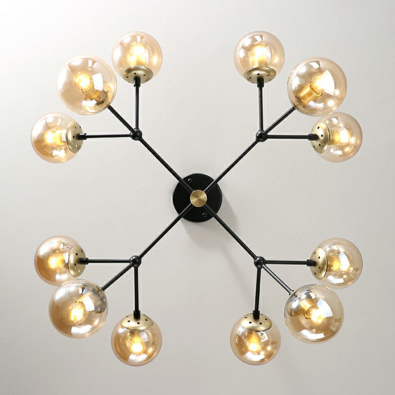 Postmodern Molecule Hanging Light Ball Glass Bedroom Chandelier in Black and Brass