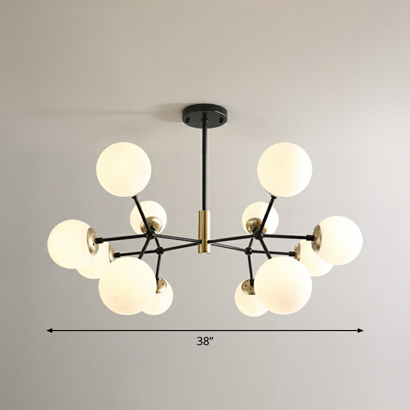 Postmodern Molecule Hanging Light Ball Glass Bedroom Chandelier in Black and Brass