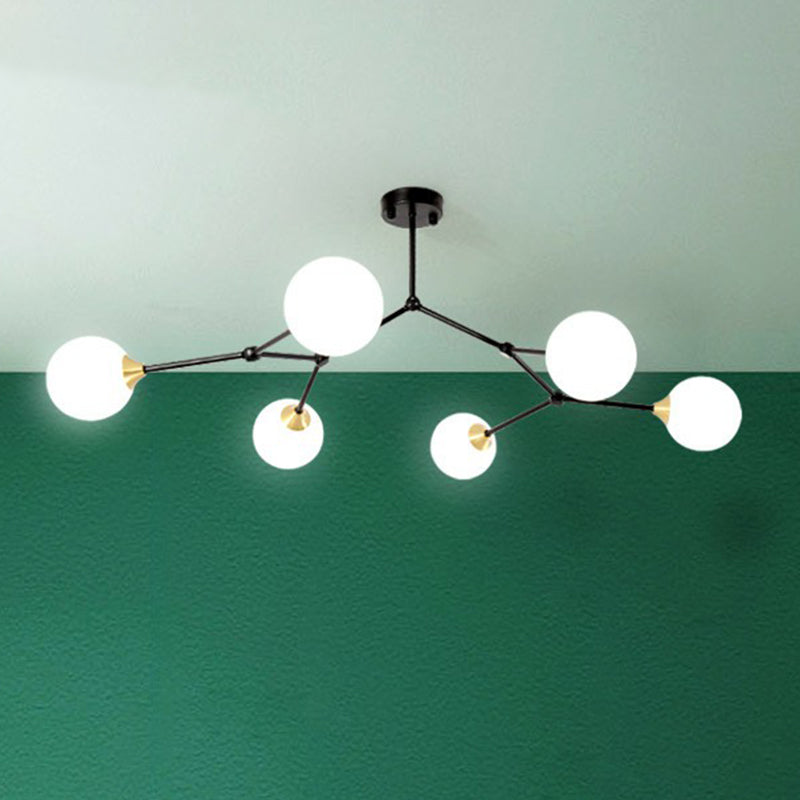 Metal Branch Flush Mount Chandelier Simplicity Semi Flush Ceiling Light with Ball Milk Glass Shade