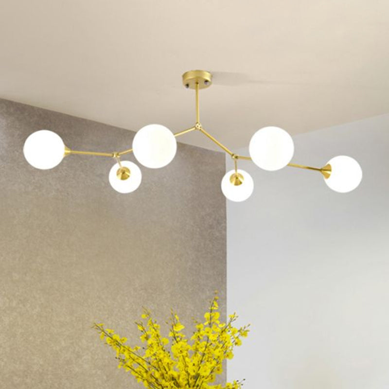 Metal Branch Flush Mount Chandelier Simplicity Semi Flush Ceiling Light with Ball Milk Glass Shade