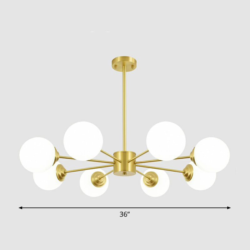 Cream Glass Spherical Chandelier Light Minimalist Brass Ceiling Hang Lamp for Living Room