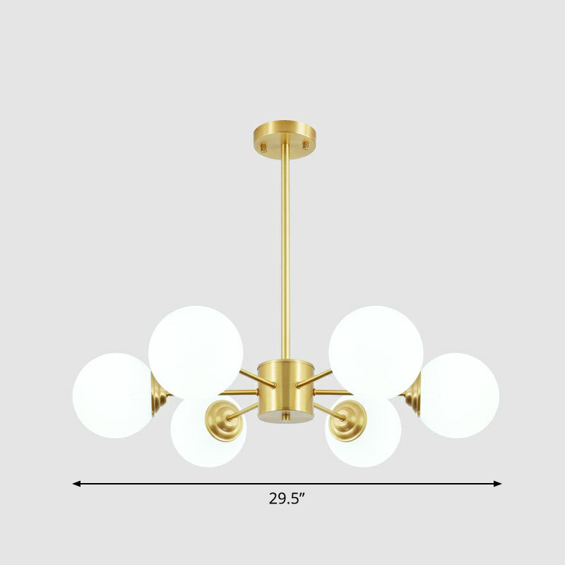 Cream Glass Spherical Chandelier Light Minimalist Brass Ceiling Hang Lamp for Living Room
