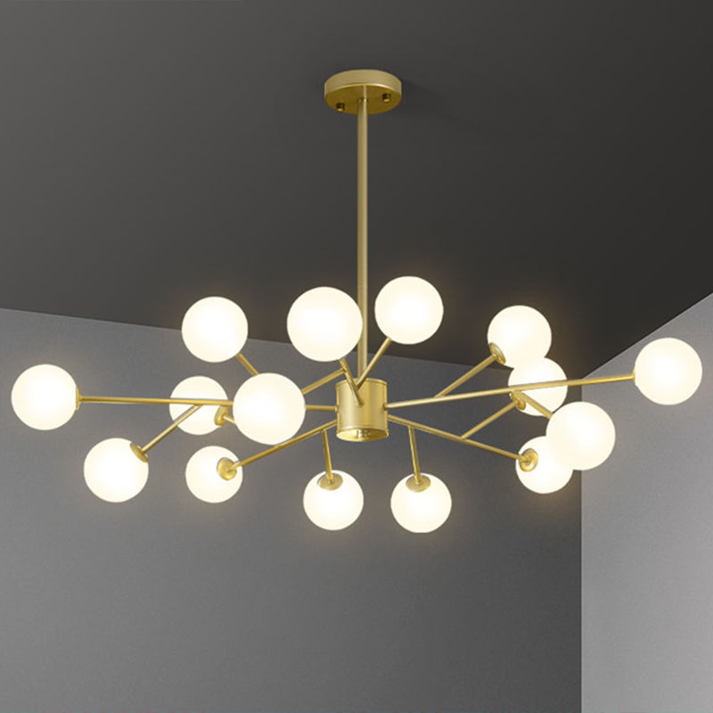 Lampada a sospensione del ramo di illuminazione del lampadario in stile nordico con tonalità di vetro opale a sfera