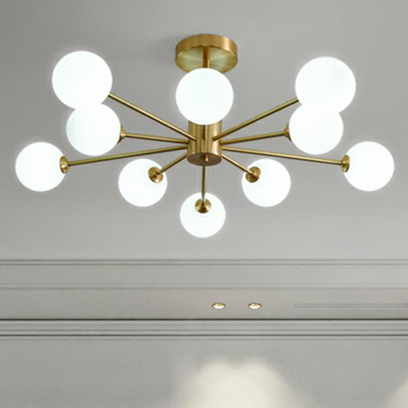 Messing radiale ophanging verlichting postmoderne bolglazen kroonluchterlamp voor woonkamer