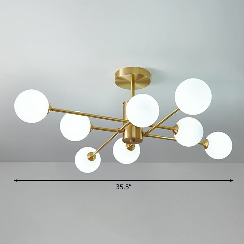 Messing radiale ophanging verlichting postmoderne bolglazen kroonluchterlamp voor woonkamer