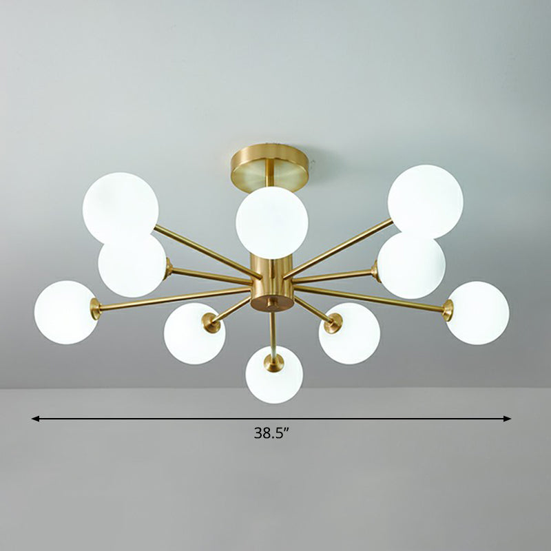 Messing radiale ophanging verlichting postmoderne bolglazen kroonluchterlamp voor woonkamer