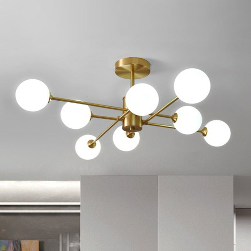 Messing radiale ophanging verlichting postmoderne bolglazen kroonluchterlamp voor woonkamer