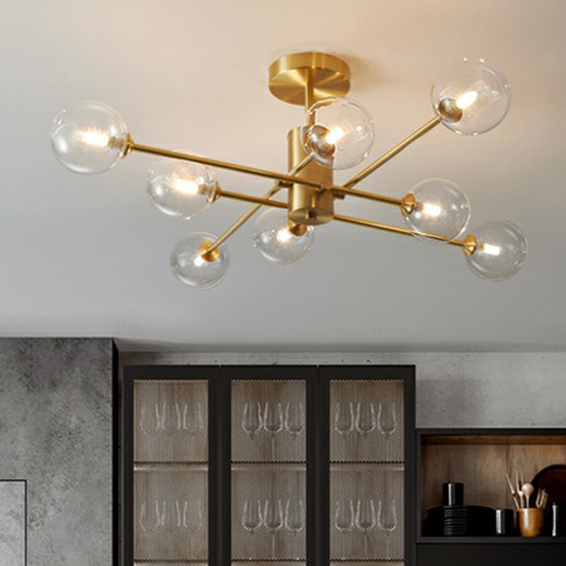 Messing radiale ophanging verlichting postmoderne bolglazen kroonluchterlamp voor woonkamer