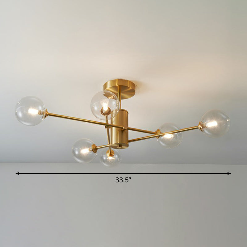 Messing radiale ophanging verlichting postmoderne bolglazen kroonluchterlamp voor woonkamer