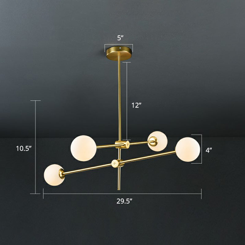 Glass Ball Chandelier Lamp Minimalism Brass Finish Hanging Light with Movable Arm for Living Room