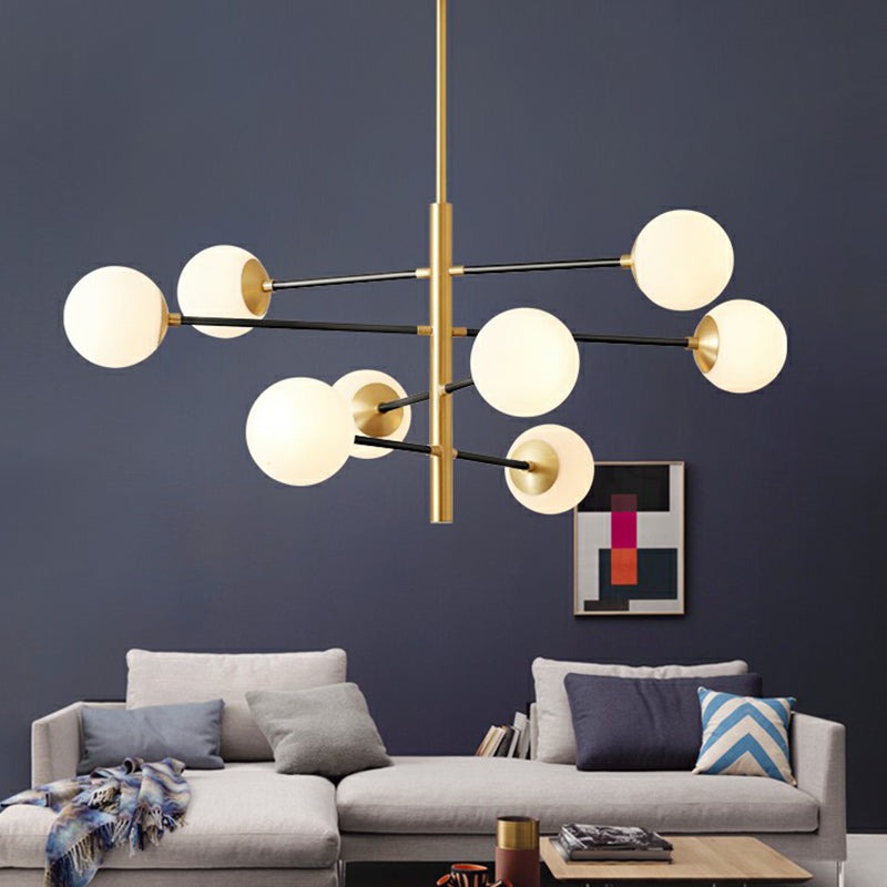 Brass Tierd sospeso a sospensione Light Postmodern Metal lampadario in metallo con sfera di vetro lattiginoso