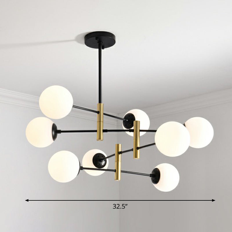 Swivelable Rod Arm Ceiling Chandelier Nordic Metal Living Room Suspension Light with Ball Glass Shade