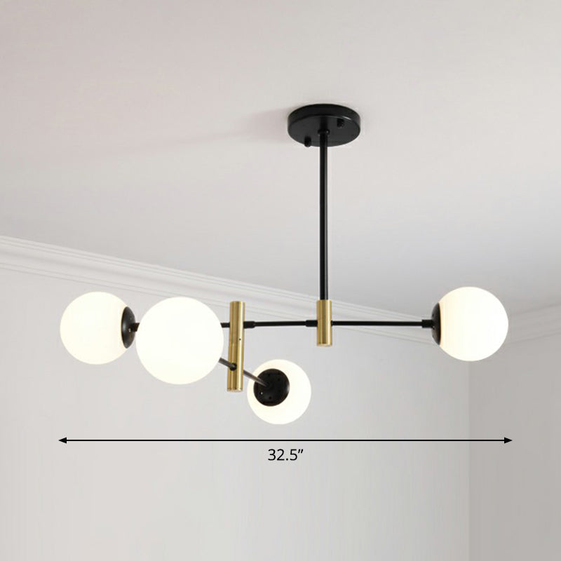 Swivelable Rod Arm Ceiling Chandelier Nordic Metal Living Room Suspension Light with Ball Glass Shade