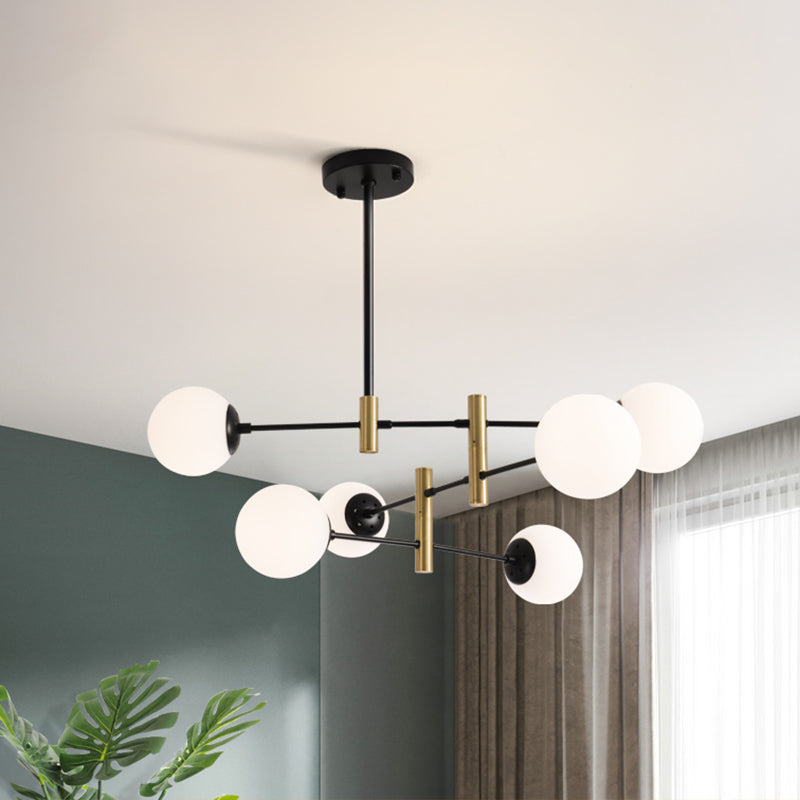 Swivelable Rod Arm Ceiling Chandelier Nordic Metal Living Room Suspension Light with Ball Glass Shade