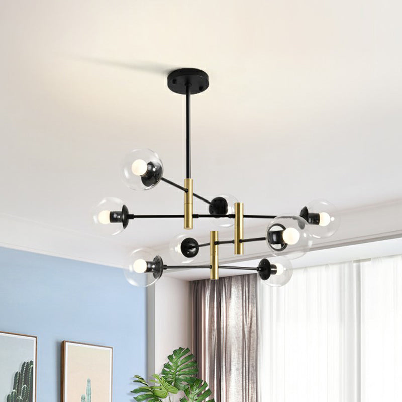 Swivelable Rod Arm Ceiling Chandelier Nordic Metal Living Room Suspension Light with Ball Glass Shade