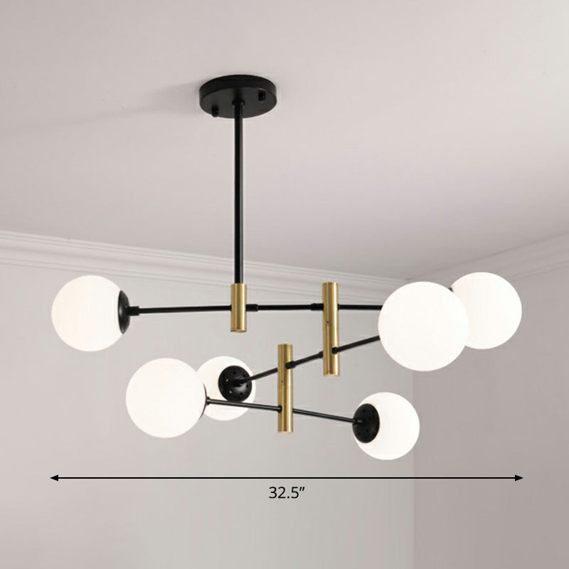 Swivelable Rod Arm Ceiling Chandelier Nordic Metal Living Room Suspension Light with Ball Glass Shade