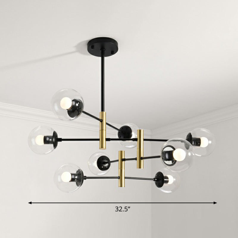 Swivelable Rod Arm Ceiling Chandelier Nordic Metal Living Room Suspension Light with Ball Glass Shade