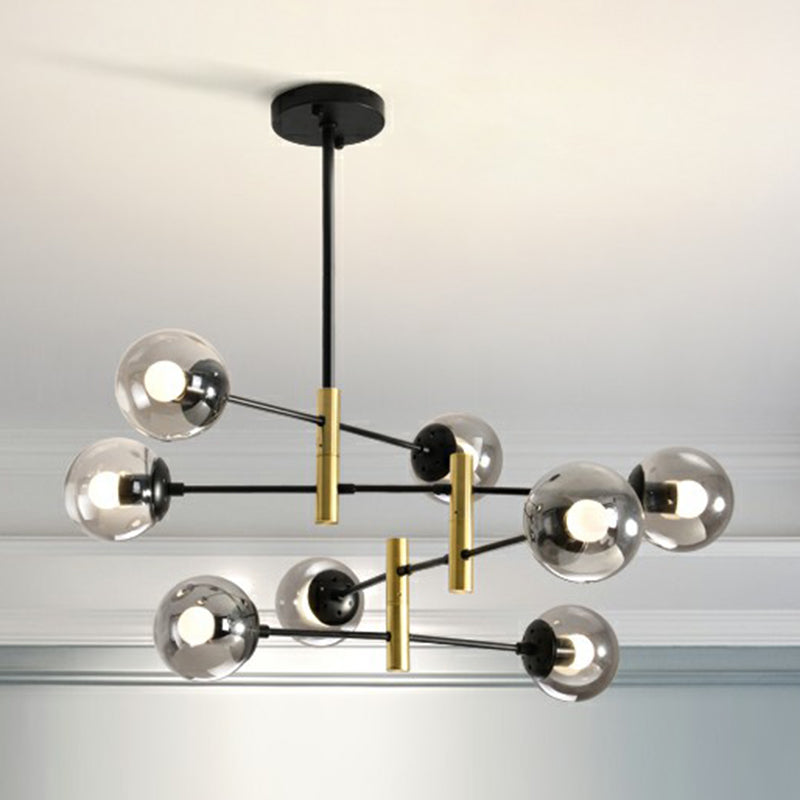 Swivelable Rod Arm Ceiling Chandelier Nordic Metal Living Room Suspension Light with Ball Glass Shade