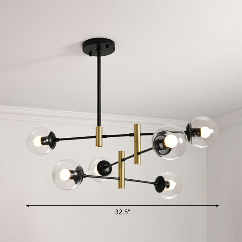 Swivelable Rod Arm Ceiling Chandelier Nordic Metal Living Room Suspension Light with Ball Glass Shade