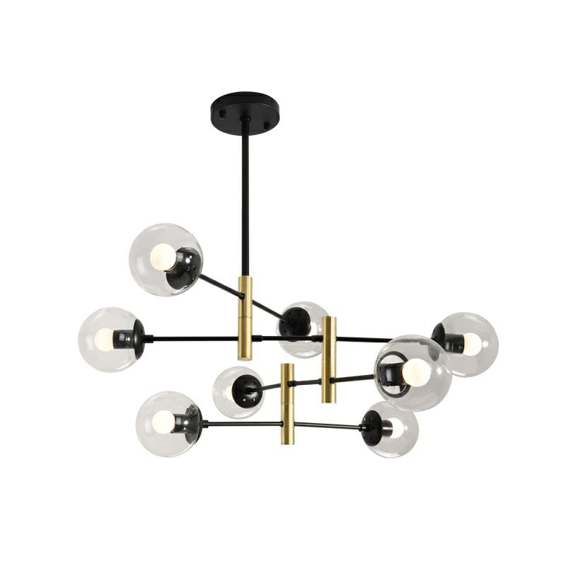 Swivelable Rod Arm Ceiling Chandelier Nordic Metal Living Room Suspension Light with Ball Glass Shade